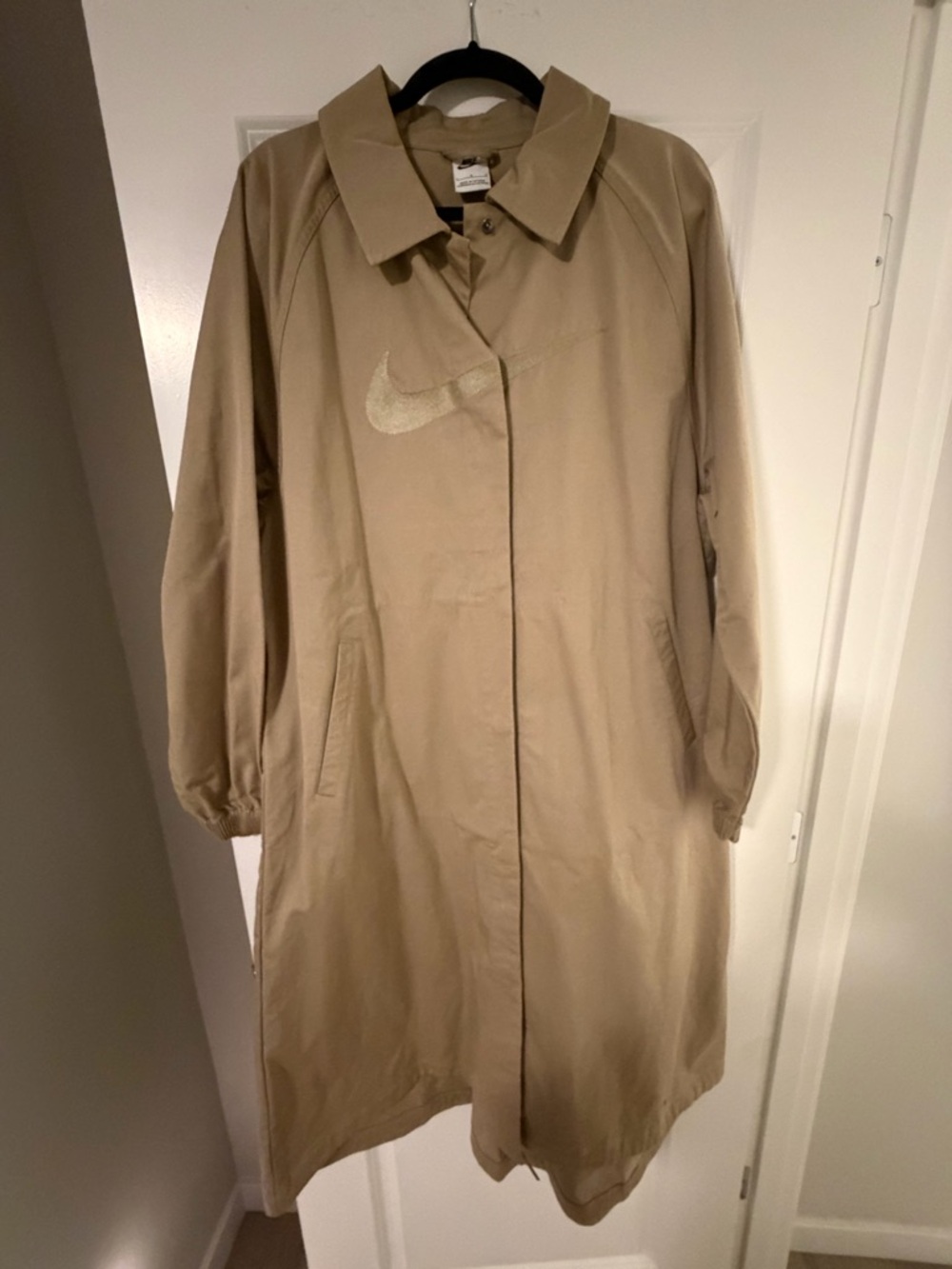 Nike Women's Beige Trench Coat with Swoosh Detail